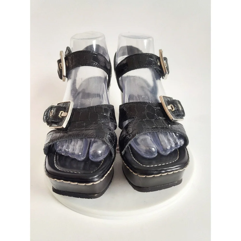 Donald Pliner Sandals 7‎ Y2k 90s Square Toe Platform Croc Patent Leather Wedge